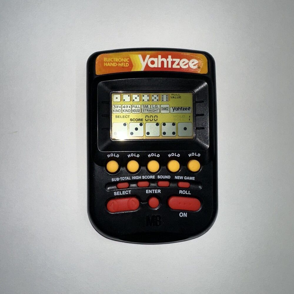 1995 Electronic Handheld Yahtzee Game Black MB Milton Bradley Tested Works USED